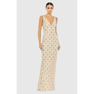 Mac Duggal #93744 Cream and Silver Maxi Dress